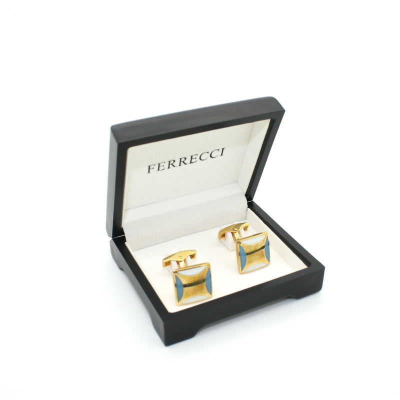Goldtone Sky Blue Cuff Links With Jewelry Box - FHYINC