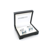 Silvertone Sky Blue Cuff Links With Jewelry Box - FHYINC