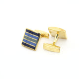Goldtone Blue Stripe Cuff Links With Jewelry Box - FHYINC