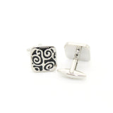 Silvertone Black Design Cuff Links With Jewelry Box - FHYINC