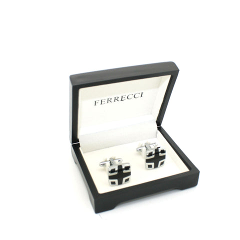 Silvertone Black Cuff Links With Jewelry Box