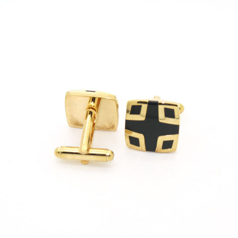 Goldtone Shield Black Cuff Links With Jewelry Box