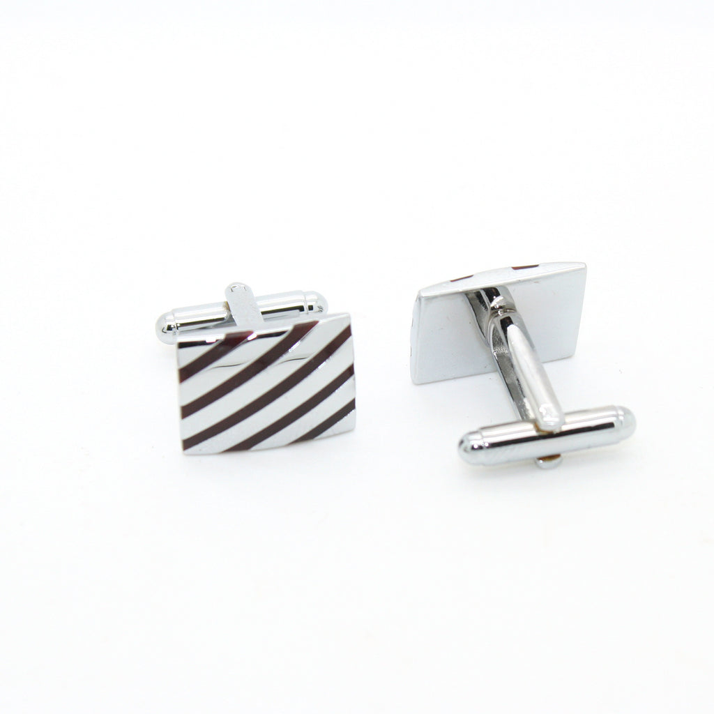Silvertone Stripe Cuff Links With Jewelry Box - FHYINC