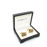 Goldtone Stripe Cuff Links With Jewelry Box - FHYINC
