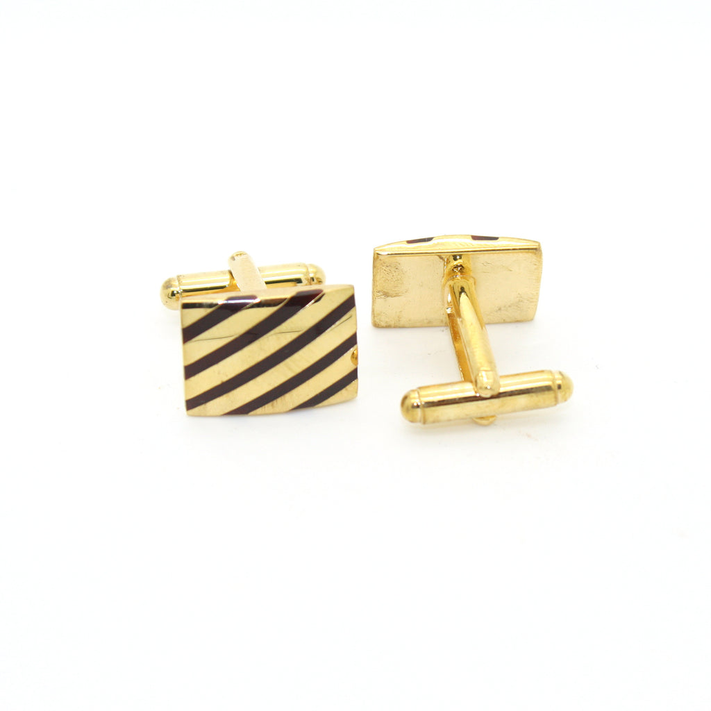 Goldtone Stripe Cuff Links With Jewelry Box - FHYINC