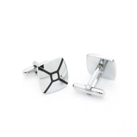 Silvertone Enamel Cuff Links With Jewelry Box
