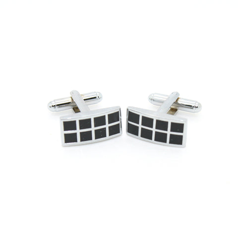 Silvertone Black Checker Rectangle Cuff Links With Jewelry Box