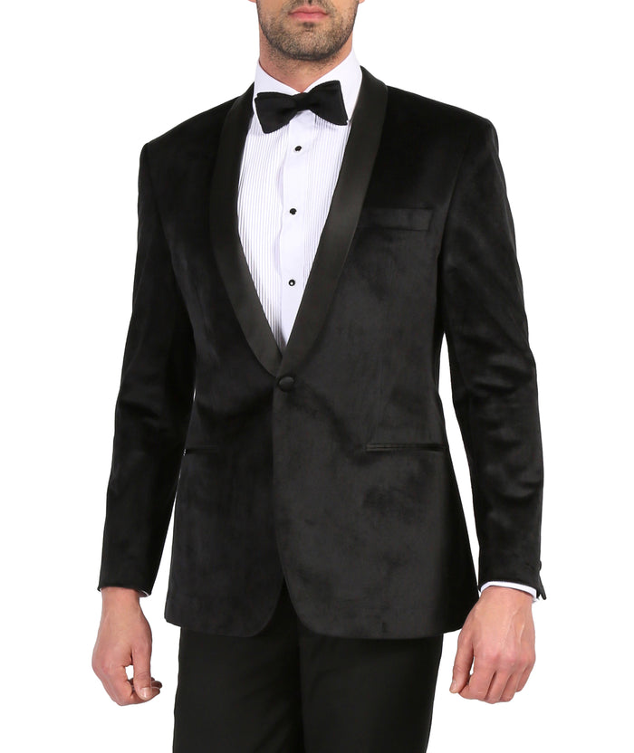 Enzo Black Slim Fit Velvet Shawl Collar Tuxedo Blazer - FHYINC