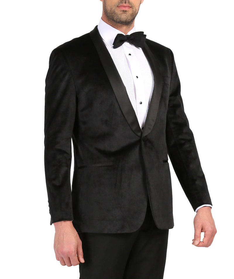 Enzo Black Slim Fit Velvet Shawl Collar Tuxedo Blazer - FHYINC