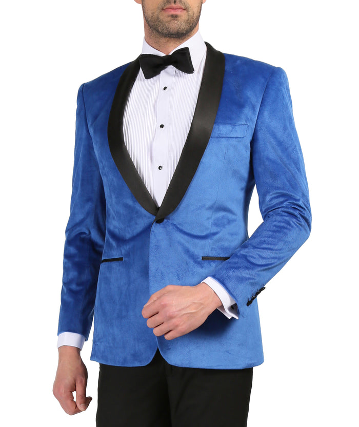 Enzo Royal Blue Slim Fit Velvet Shawl Collar Tuxedo - FHYINC