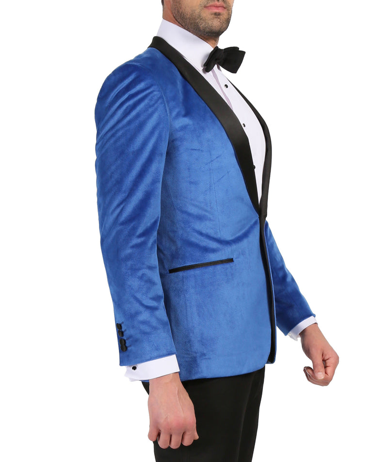 Enzo Royal Blue Slim Fit Velvet Shawl Collar Tuxedo - FHYINC