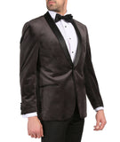 Enzo Grey Slim Fit Velvet Shawl Collar Tuxedo Blazer - FHYINC