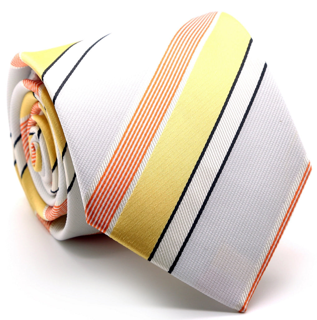 Mens Dads Classic Yellow Striped Pattern Business Casual Necktie & Hanky Set EO-11 - FHYINC best men