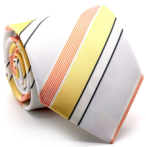 Mens Dads Classic Yellow Striped Pattern Business Casual Necktie & Hanky Set EO-11