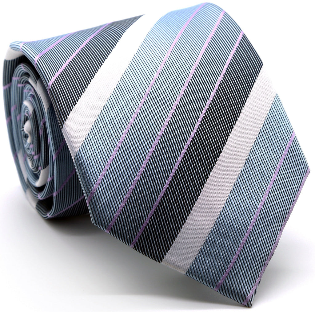 Mens Dads Classic Grey Striped Pattern Business Casual Necktie & Hanky Set EO-6 - FHYINC best men