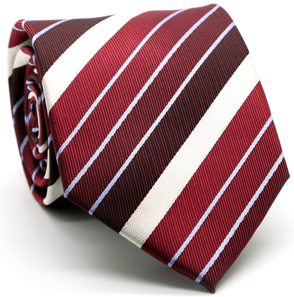 Mens Dads Classic Red Striped Pattern Business Casual Necktie & Hanky Set EO-7 - FHYINC best men