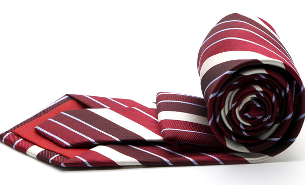 Mens Dads Classic Red Striped Pattern Business Casual Necktie & Hanky Set EO-7 - FHYINC best men's suits, tuxedos, formal men's wear wholesale