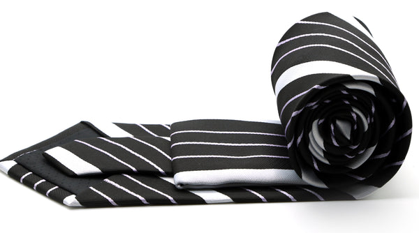Mens Dads Classic Black Striped Pattern Business Casual Necktie & Hanky Set EO-8 - FHYINC best men's suits, tuxedos, formal men's wear wholesale