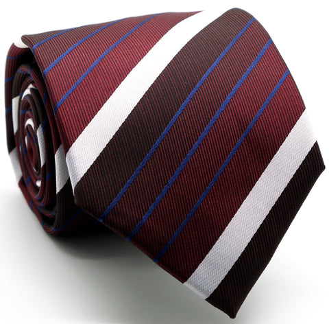 Mens Dads Classic Red Striped Pattern Business Casual Necktie & Hanky Set EO-9