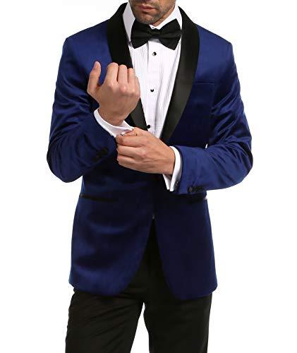 Enzo Indigo Velvet Slim Fit Shawl Lapel Tuxedo Men's Blazer - FHYINC best men's suits, tuxedos, formal men's wear wholesale