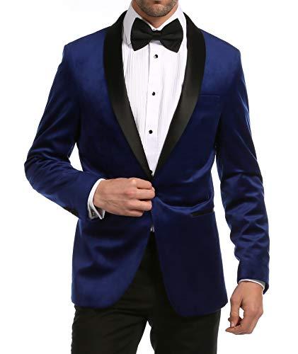 Enzo Indigo Velvet Slim Fit Shawl Lapel Tuxedo Men's Blazer - FHYINC best men's suits, tuxedos, formal men's wear wholesale