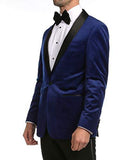 Enzo Indigo Velvet Slim Fit Shawl Lapel Tuxedo Men's Blazer - FHYINC best men's suits, tuxedos, formal men's wear wholesale