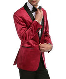 Enzo Maroon Velvet Slim Fit Shawl Lapel Tuxedo Men's Blazer - FHYINC best men's suits, tuxedos, formal men's wear wholesale