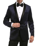 Enzo Navy Velvet Slim Fit Shawl Lapel Tuxedo Men's Blazer - FHYINC best men's suits, tuxedos, formal men's wear wholesale