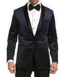Enzo Navy Velvet Slim Fit Shawl Lapel Tuxedo Men's Blazer - FHYINC best men's suits, tuxedos, formal men's wear wholesale