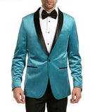Enzo Turquoises Velvet Slim Fit Shawl Lapel Tuxedo Men's Blazer - FHYINC best men's suits, tuxedos, formal men's wear wholesale