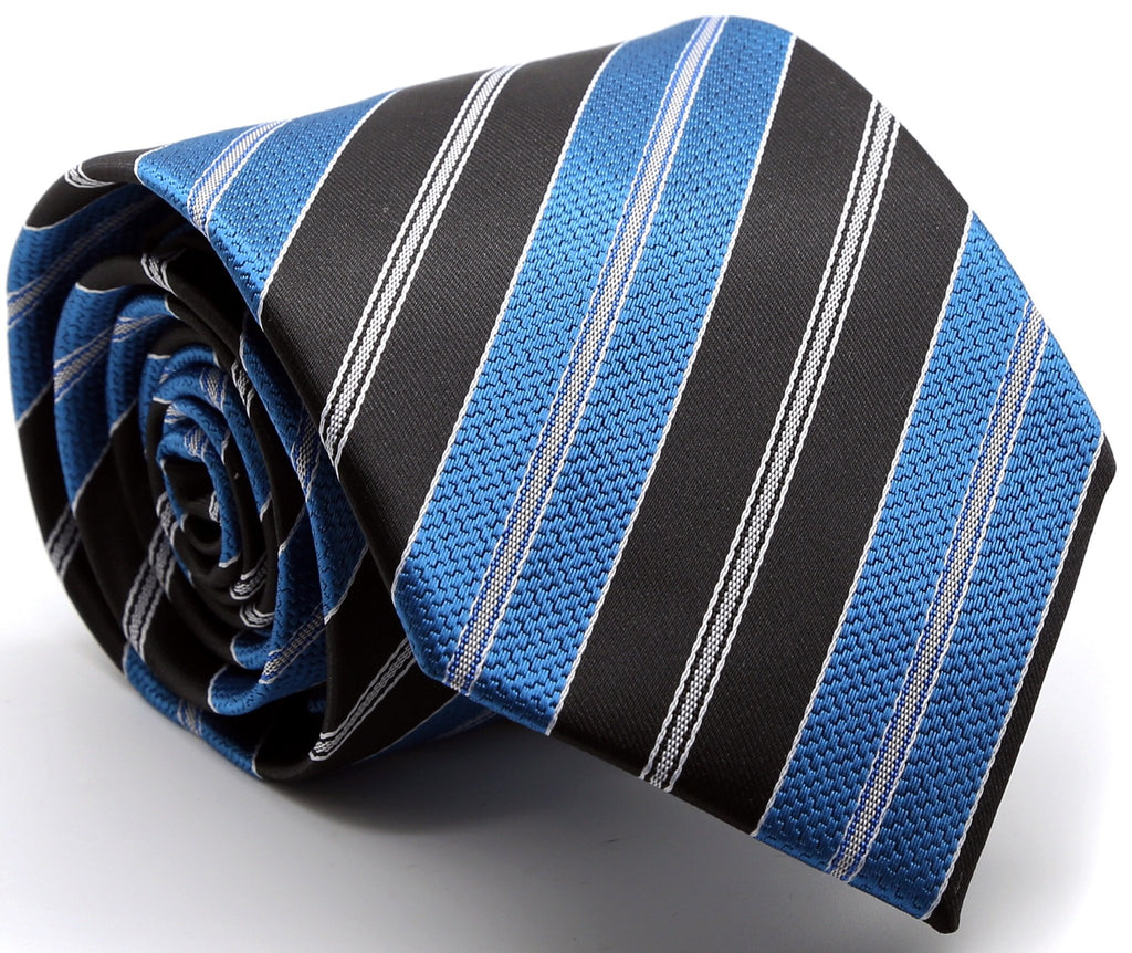 Mens Dads Classic Turquoise Striped Pattern Business Casual Necktie & Hanky Set F-2 - FHYINC best men