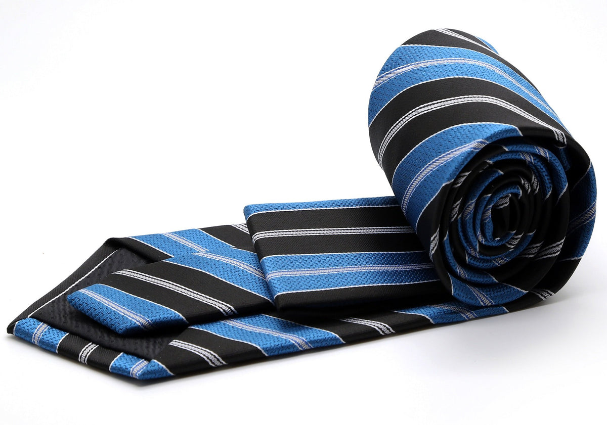 Mens Dads Classic Turquoise Striped Pattern Business Casual Necktie & Hanky Set F-2 - FHYINC best men's suits, tuxedos, formal men's wear wholesale