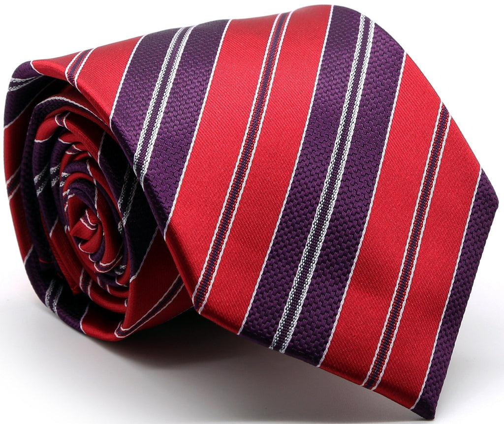 Mens Dads Classic Red Striped Pattern Business Casual Necktie & Hanky Set F-5 - FHYINC best men