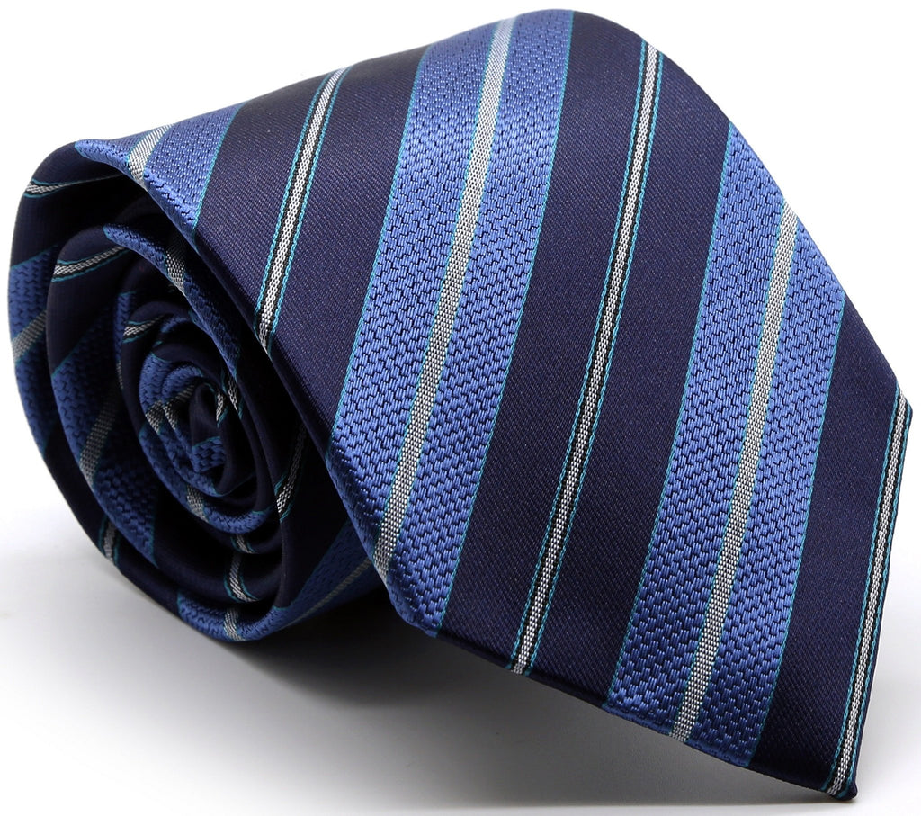 Mens Dads Classic Turquoise Striped Pattern Business Casual Necktie & Hanky Set F-6 - FHYINC best men