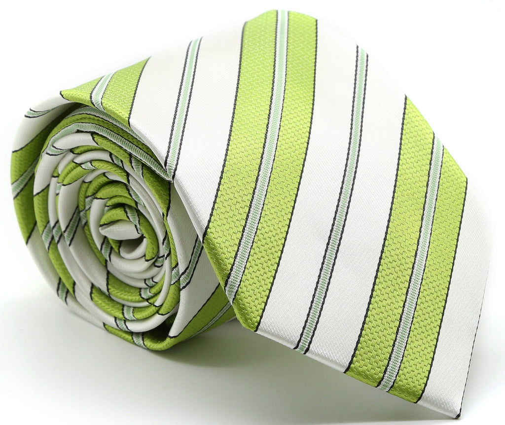 Mens Dads Classic Green Striped Pattern Business Casual Necktie & Hanky Set F-9 - FHYINC best men