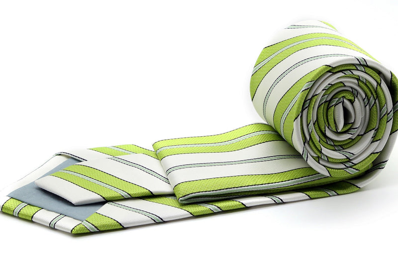 Mens Dads Classic Green Striped Pattern Business Casual Necktie & Hanky Set F-9 - FHYINC best men's suits, tuxedos, formal men's wear wholesale