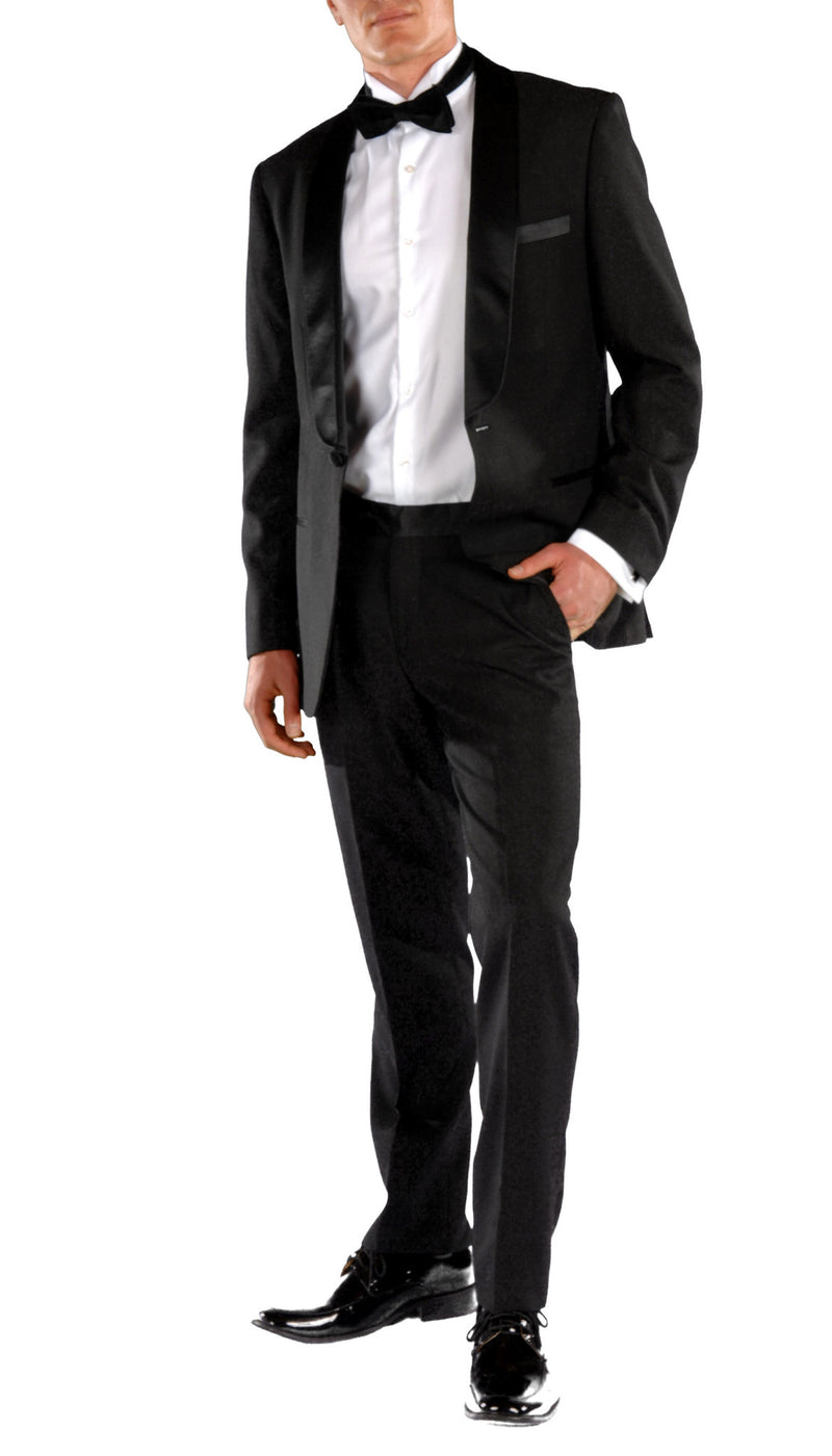 Falls Slim Fit 2pc Tuxedo - Black - FHYINC best men's suits, tuxedos, formal men's wear wholesale