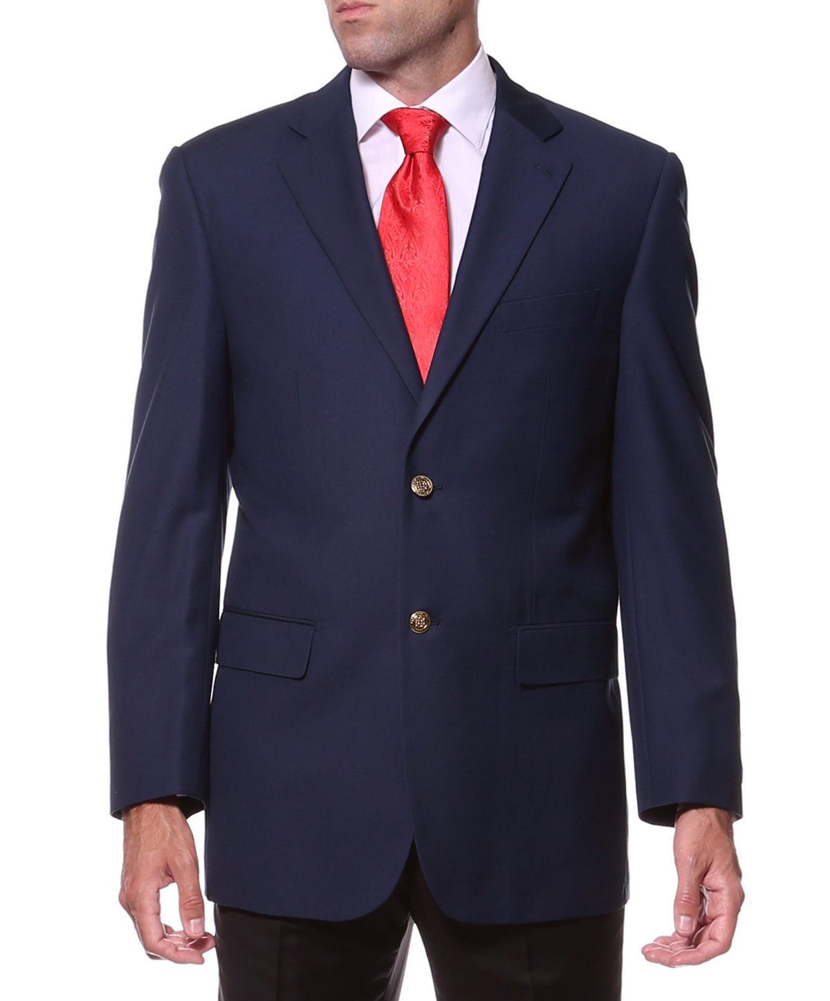 Gold Button FE28001 Navy Blue Solid Bright Color Blazer - FHYINC best men's suits, tuxedos, formal men's wear wholesale