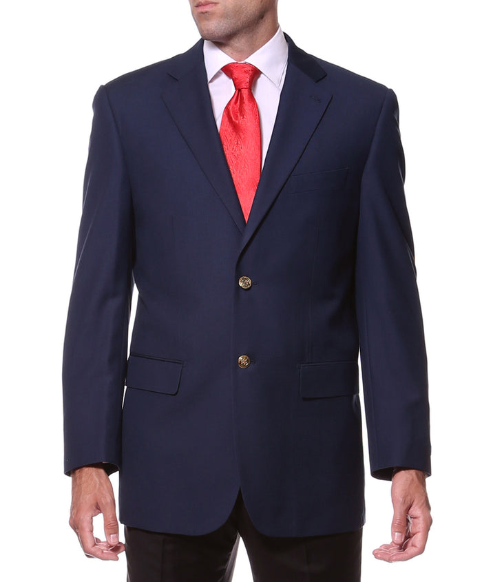 Gold Button FE28001 Navy Blue Solid Bright Color Blazer - FHYINC best men's suits, tuxedos, formal men's wear wholesale