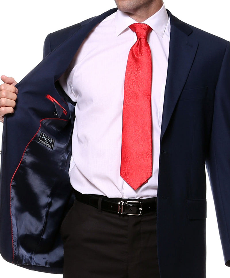 Gold Button FE28001 Navy Blue Solid Bright Color Blazer - FHYINC best men's suits, tuxedos, formal men's wear wholesale