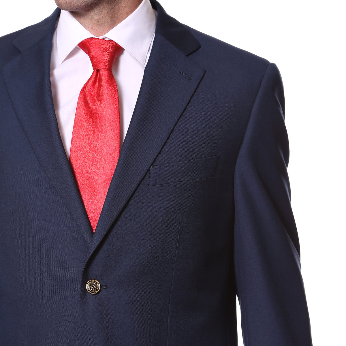 Gold Button FE28001 Navy Blue Solid Bright Color Blazer - FHYINC best men's suits, tuxedos, formal men's wear wholesale