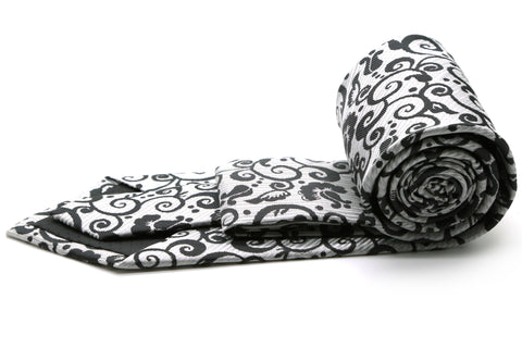 Mens Dads Classic White Paisley Pattern Business Casual Necktie & Hanky Set FO-4