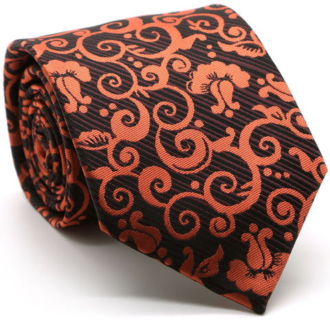 Mens Dads Classic Orange Paisley Pattern Business Casual Necktie & Hanky Set FO-5