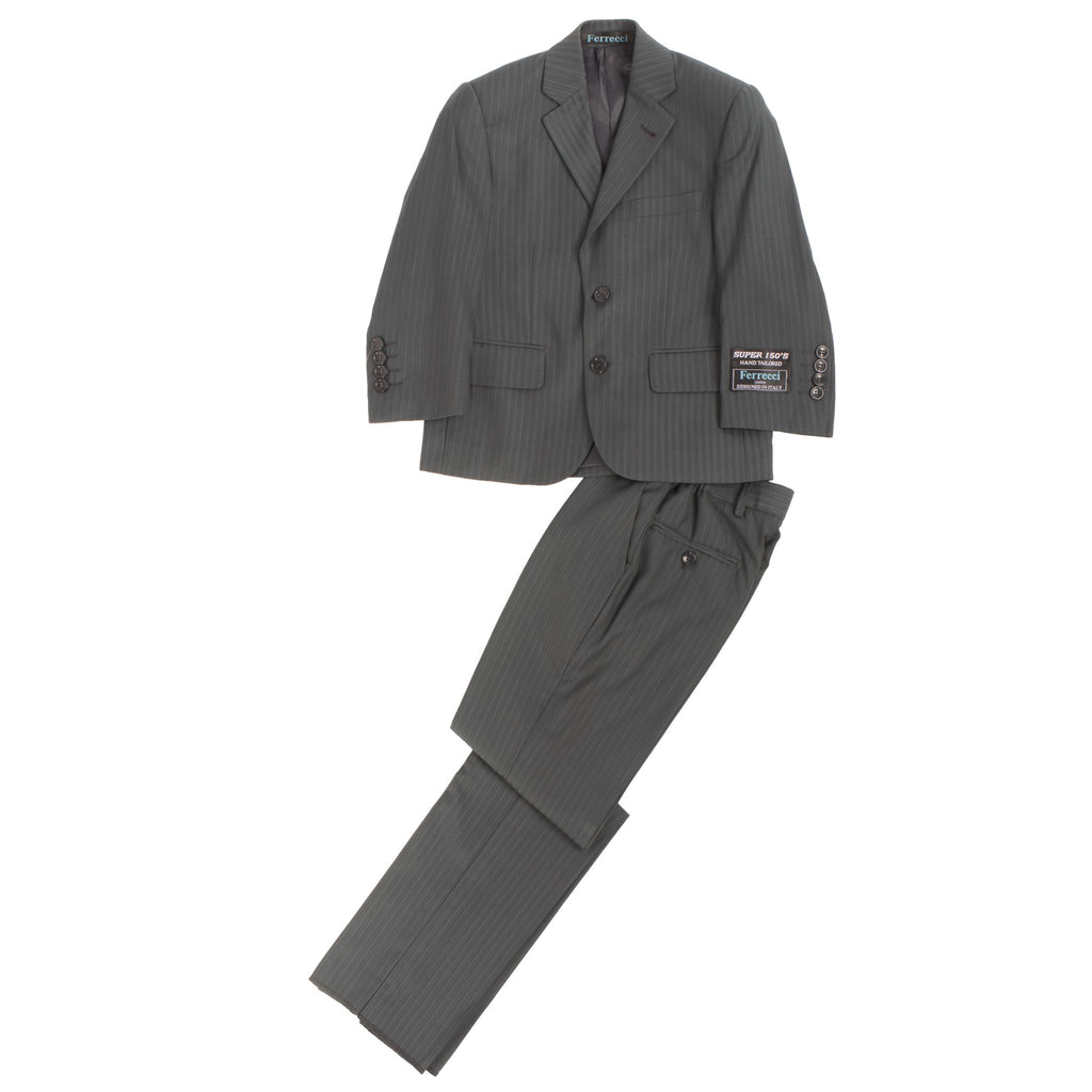 Boys Premium Grey Green Striped 2pc Suit - FHYINC best men