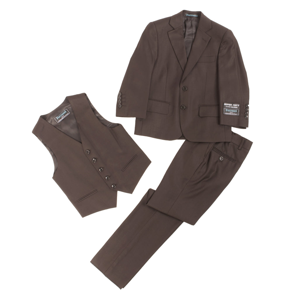 Boys Premium Coffee Brown 3pc Vested Suit - FHYINC best men