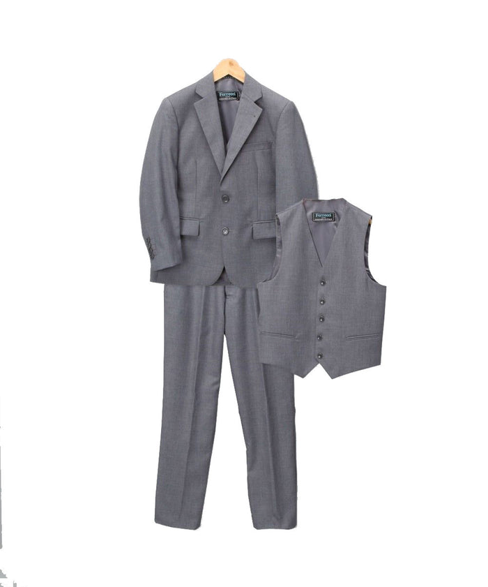 Boys Premium Medium Grey Vested 3pc Suit - FHYINC best men's suits, tuxedos, formal men's wear wholesale