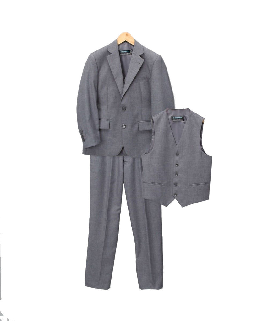 Boys Premium Medium Grey Vested 3pc Suit - FHYINC best men