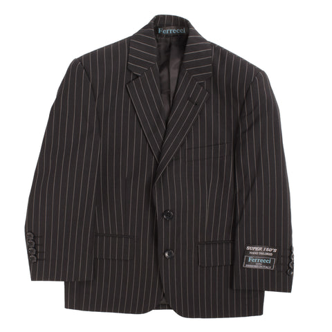 Boys Premium Black Pinstripe 3pc Vested Suit