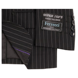 Boys Premium Black Pinstripe 3pc Vested Suit - FHYINC best men's suits, tuxedos, formal men's wear wholesale