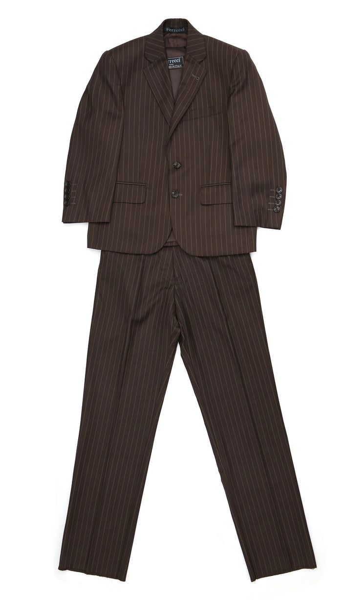 Boys Premium FSK32 Brown Pinstripe 3pc Suit - FHYINC best men's suits, tuxedos, formal men's wear wholesale